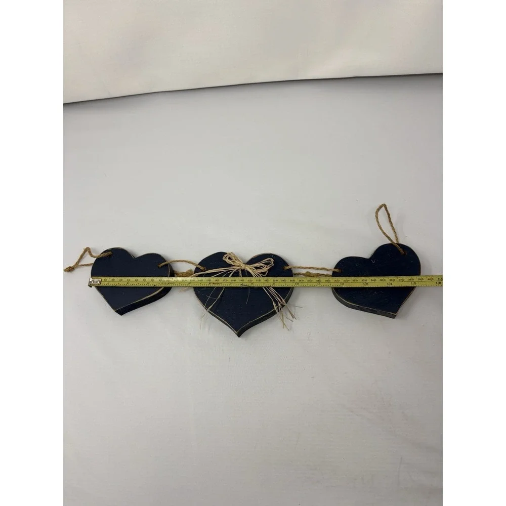 Vintage Wooden Blue Heart Garland Wall Hanging Country Cottage Moms 90's Kitchen